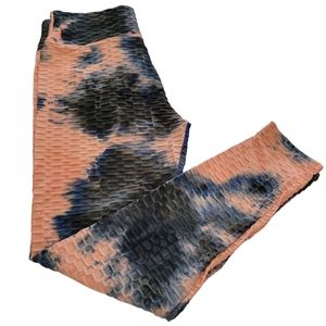 2 Pairs Wide Waist Honeycomb Ruched Back Leggins 1 Tye Dye 1 Black Size XL